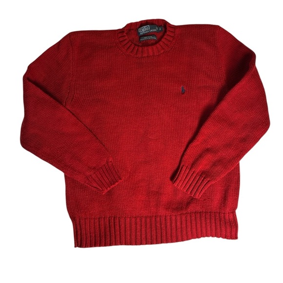 Polo Ralph Lauren Red Crewneck Cotton Knit Sweater 100% Cotton - Picture 3 of 9